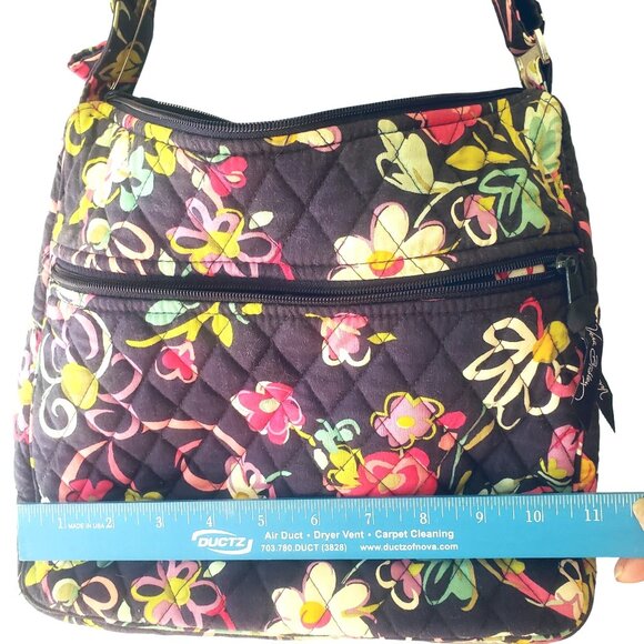 Vera Bradley Floral Quilted Cotton Shoulder Bag Adjustable Strap Front Pockets - Picture 9 of 14